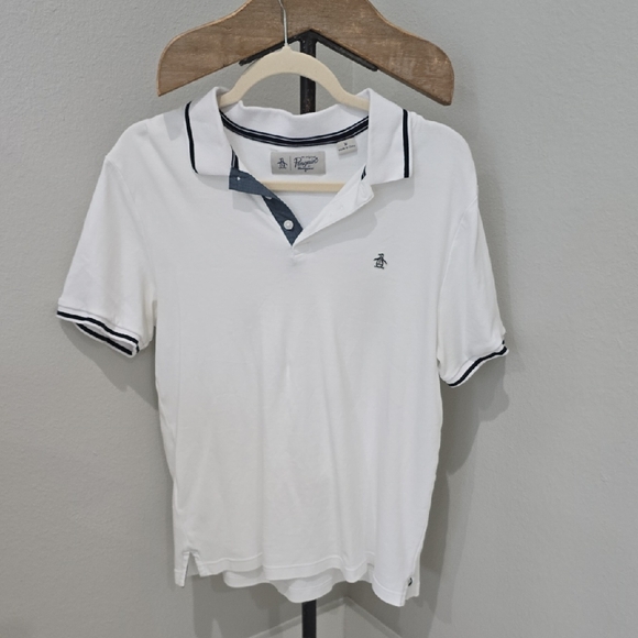Original Penguin Men's White Polo with Blue Trim Shirt Medium - Picture 1 of 9